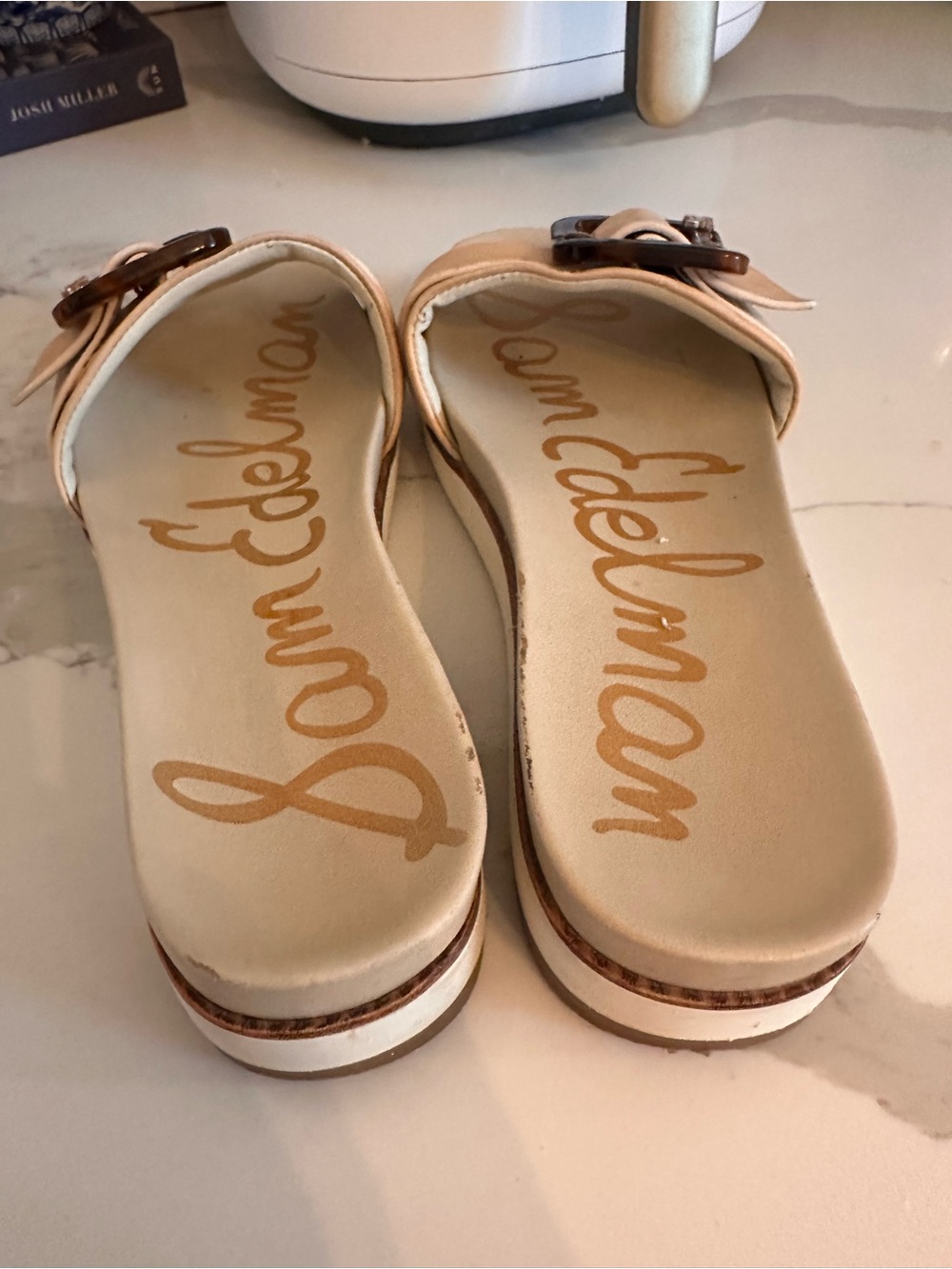 Sam Edelman Nude Slide Sandals with Tortoiseshell Buckles - Picture 3 of 4
